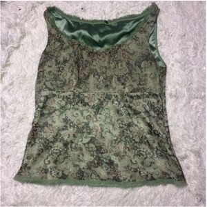 T Tahari paisley green silk cami tank L Excellent Classy